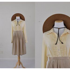 Vintage Cream Silk Long Sleeve Pleated Blouse | 80's blouse‎ size 10